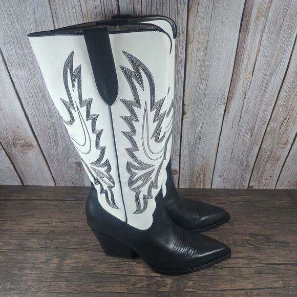Dolce Vita Blanch Western Cowboy Boots Women's Sz 9.5 Black White 3"Heel (GUC) - Picture 3 of 11